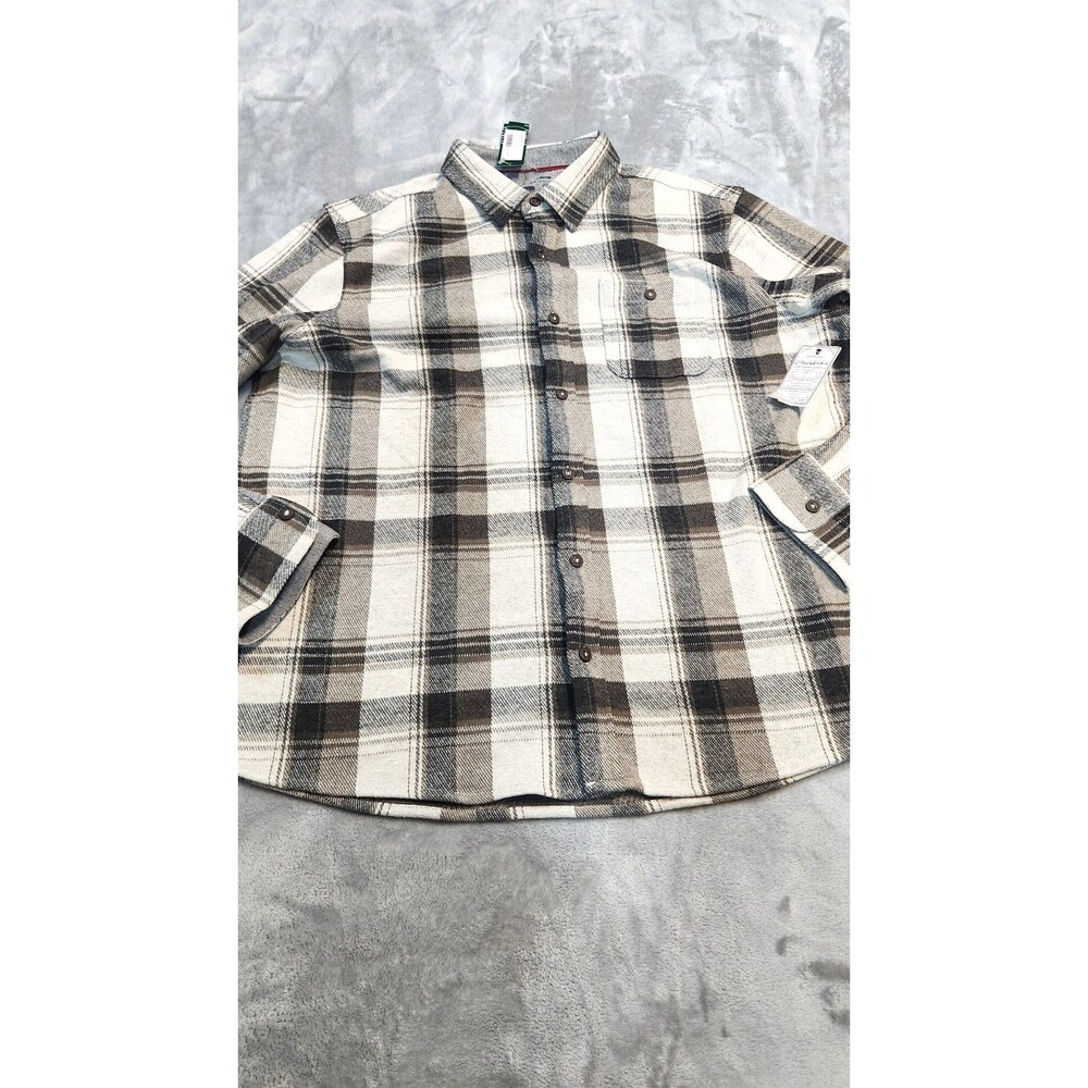 NWT Flag & Anthem Men's Off White XL Clearbrook Knit Flannel Shirt Button Up